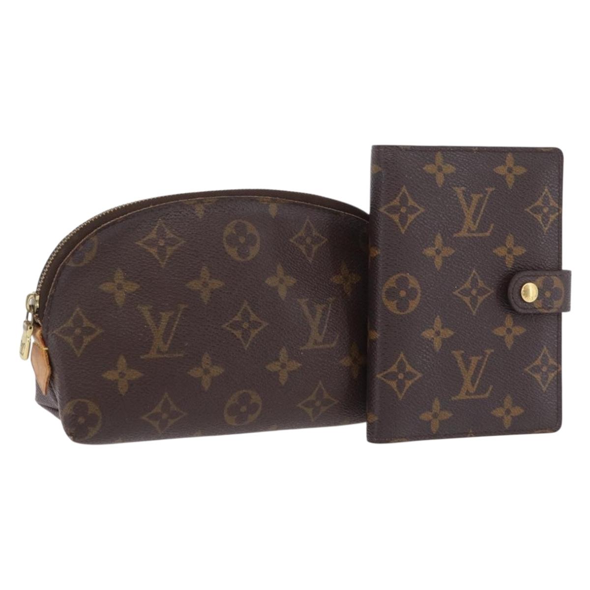 LOUIS VUITTON Monogram Cosmetic Pouch Day Planner Cover 2 Set LV Auth BA16221