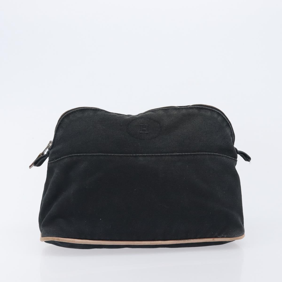HERMES Pouch Hand Bag Canvas 3 Set Black Navy Auth BA16223