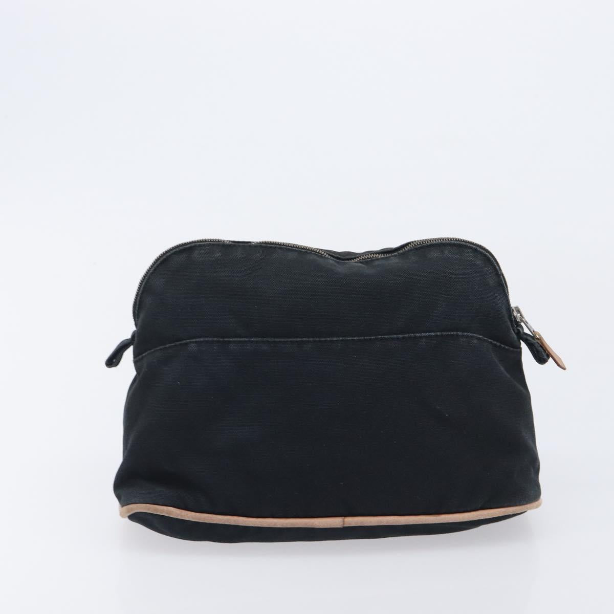 HERMES Pouch Hand Bag Canvas 3 Set Black Navy Auth BA16223