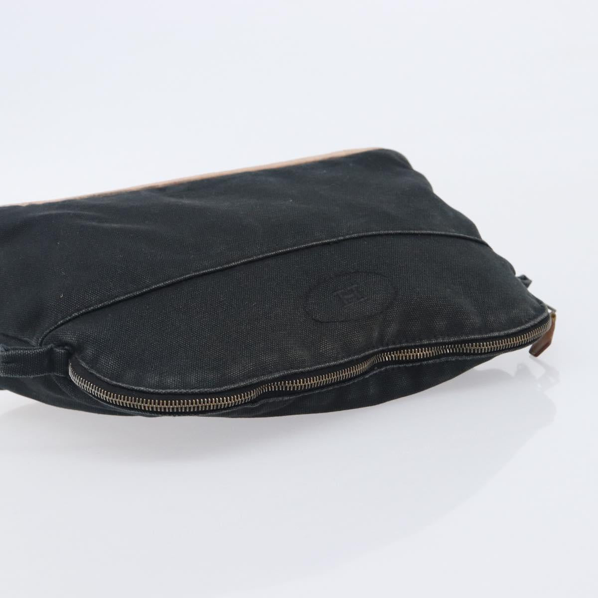 HERMES Pouch Hand Bag Canvas 3 Set Black Navy Auth BA16223