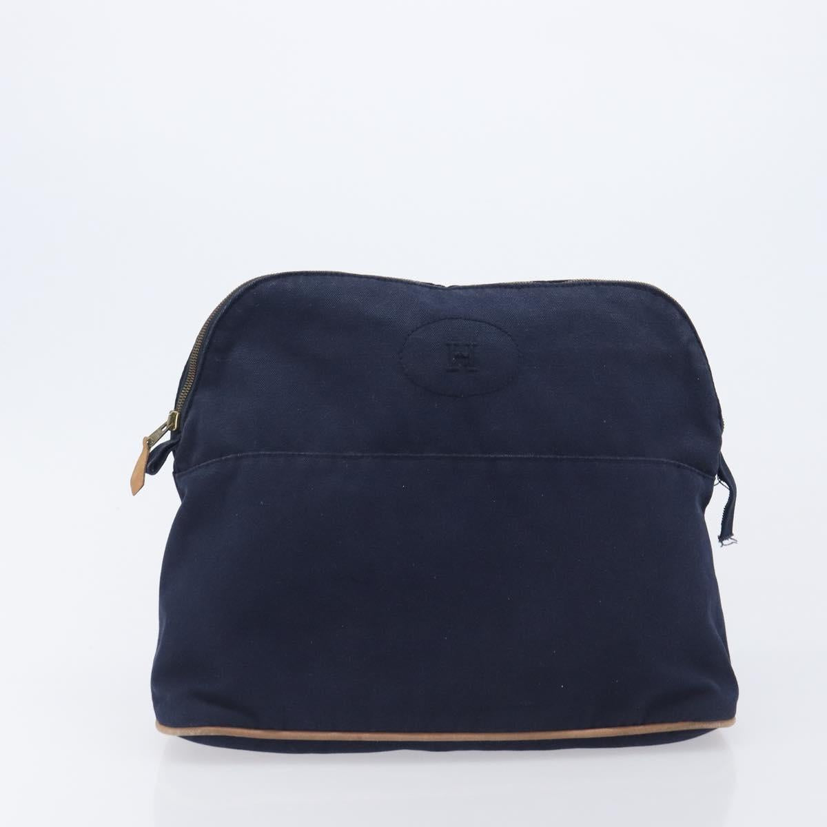 HERMES Pouch Hand Bag Canvas 3 Set Black Navy Auth BA16223