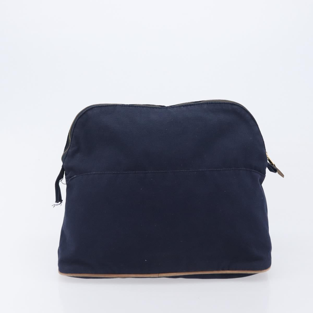 HERMES Pouch Hand Bag Canvas 3 Set Black Navy Auth BA16223