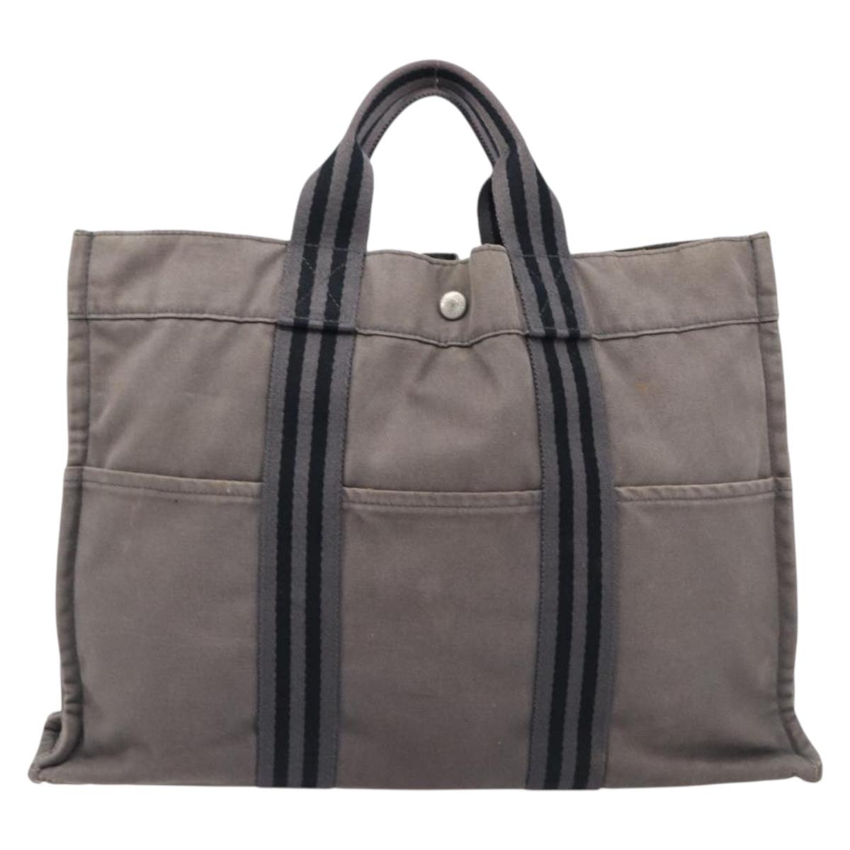 HERMES Pouch Hand Bag Canvas 3 Set Black Navy Auth BA16223