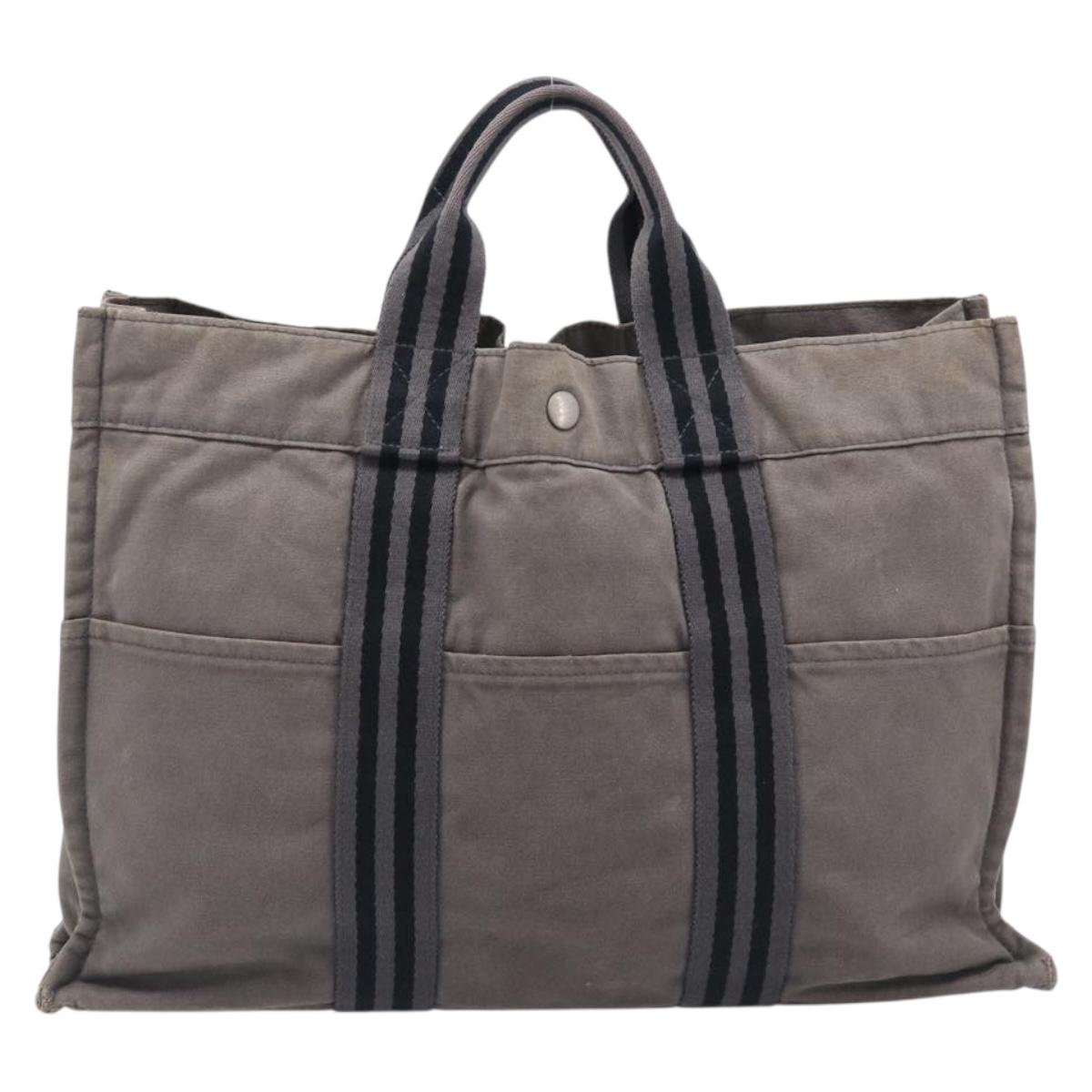 HERMES Pouch Hand Bag Canvas 3 Set Black Navy Auth BA16223