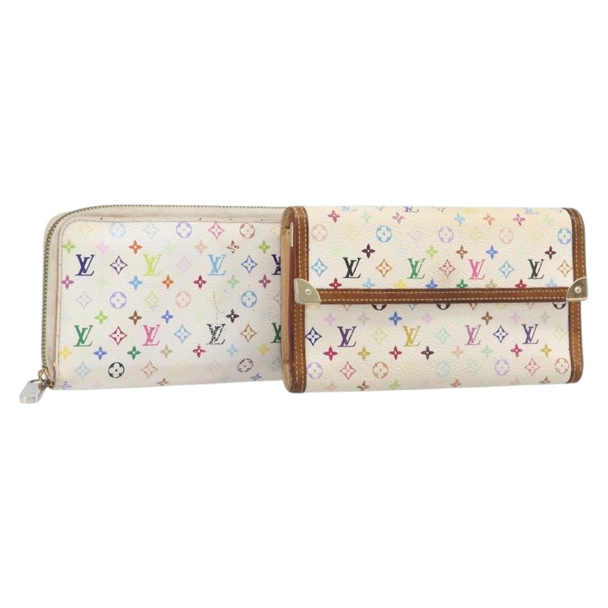 LOUIS VUITTON Monogram Multicolor Long Wallet 2 Set White LV Auth BA16225