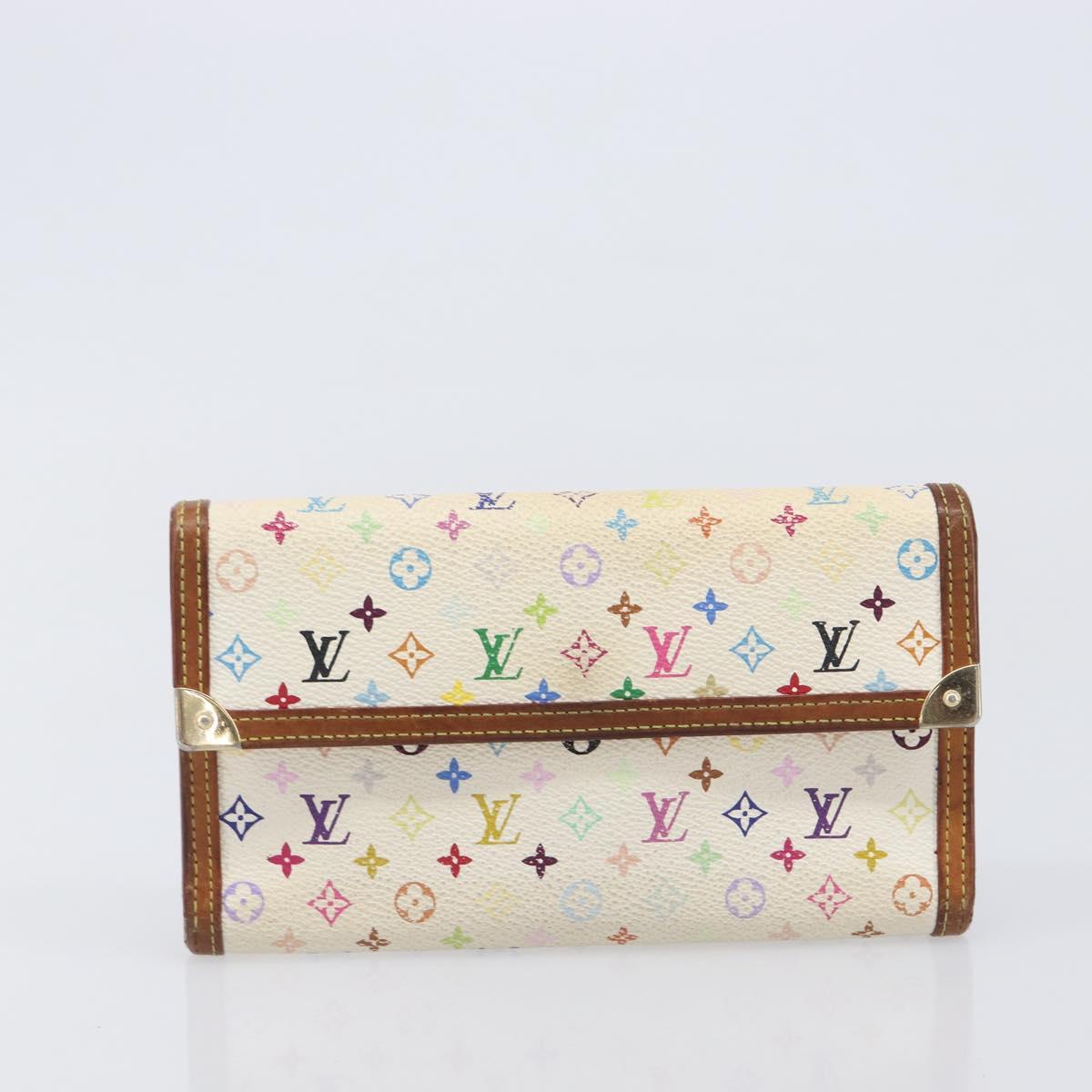 LOUIS VUITTON Monogram Multicolor Long Wallet 2 Set White LV Auth BA16225