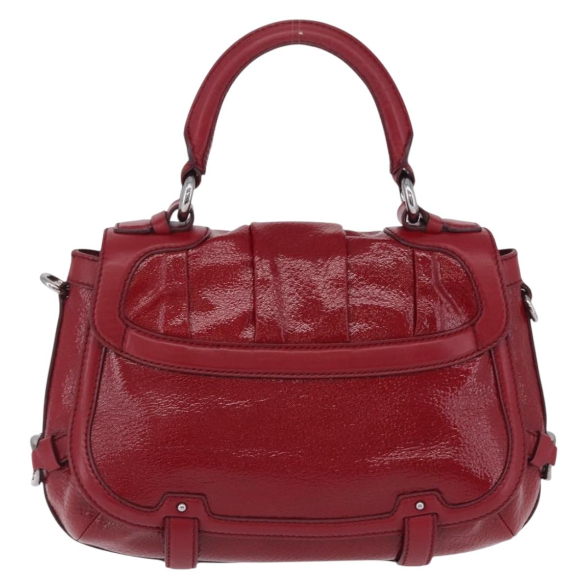 CELINE Boogie Bag Hand Bag Patent Red Silver Auth BA16250A