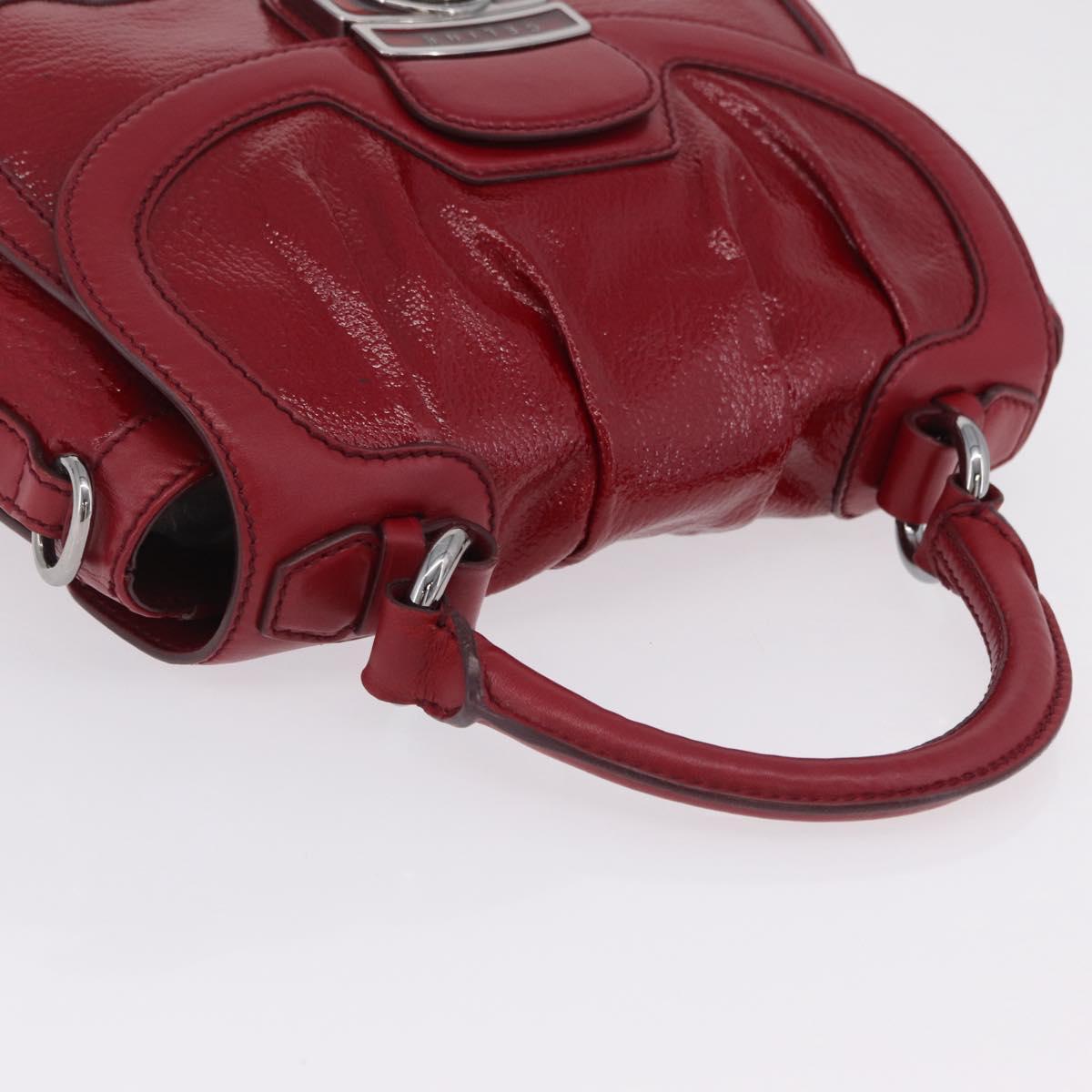 CELINE Boogie Bag Hand Bag Patent Red Silver Auth BA16250A