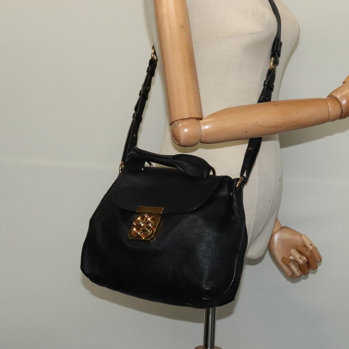 Chloe Elsie Hand Bag Leather 2way Black Gold Auth BA1626