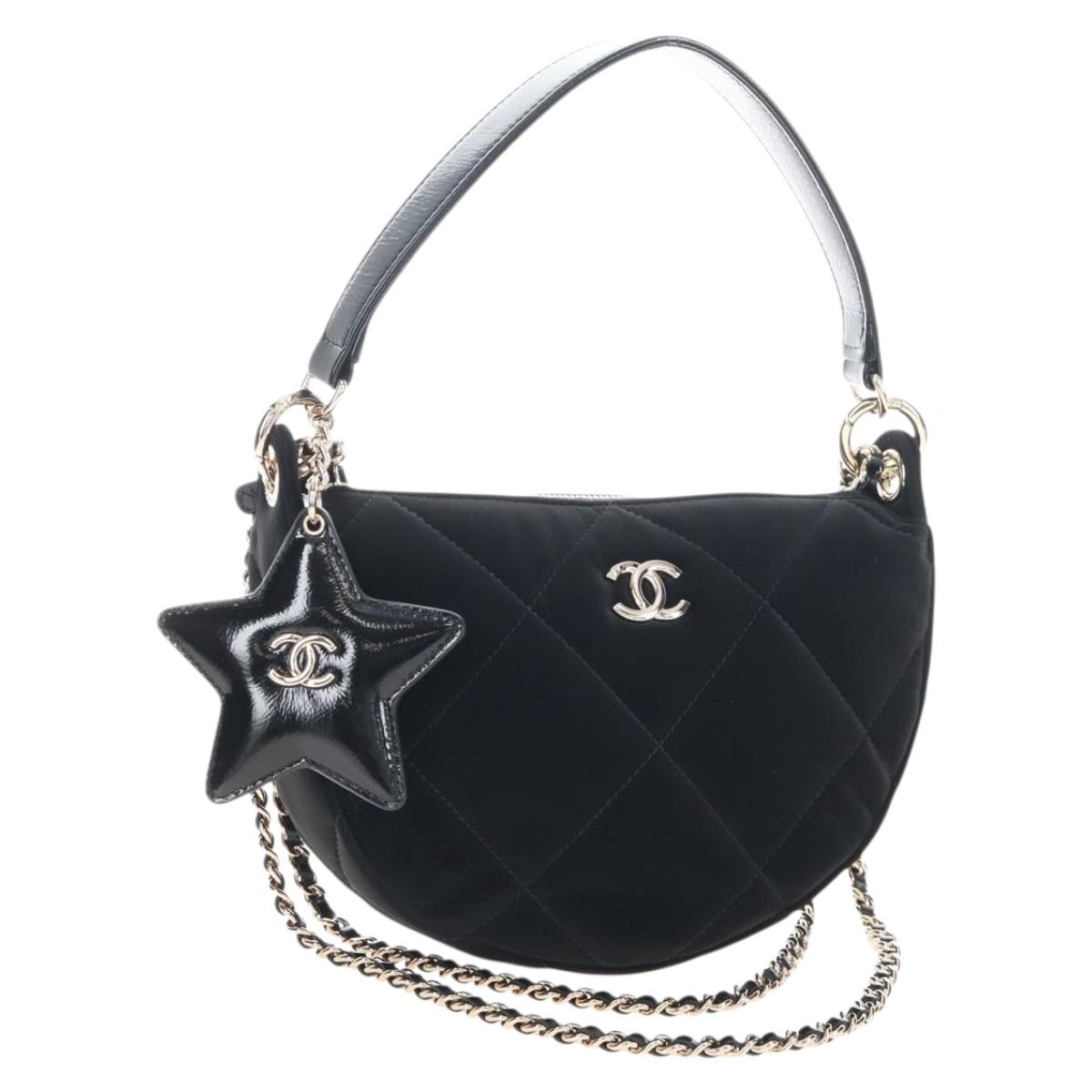 CHANEL Coconeig Chain Shoulder Bag Velvet 2way Black Gold Tone CC Auth BA16260SM