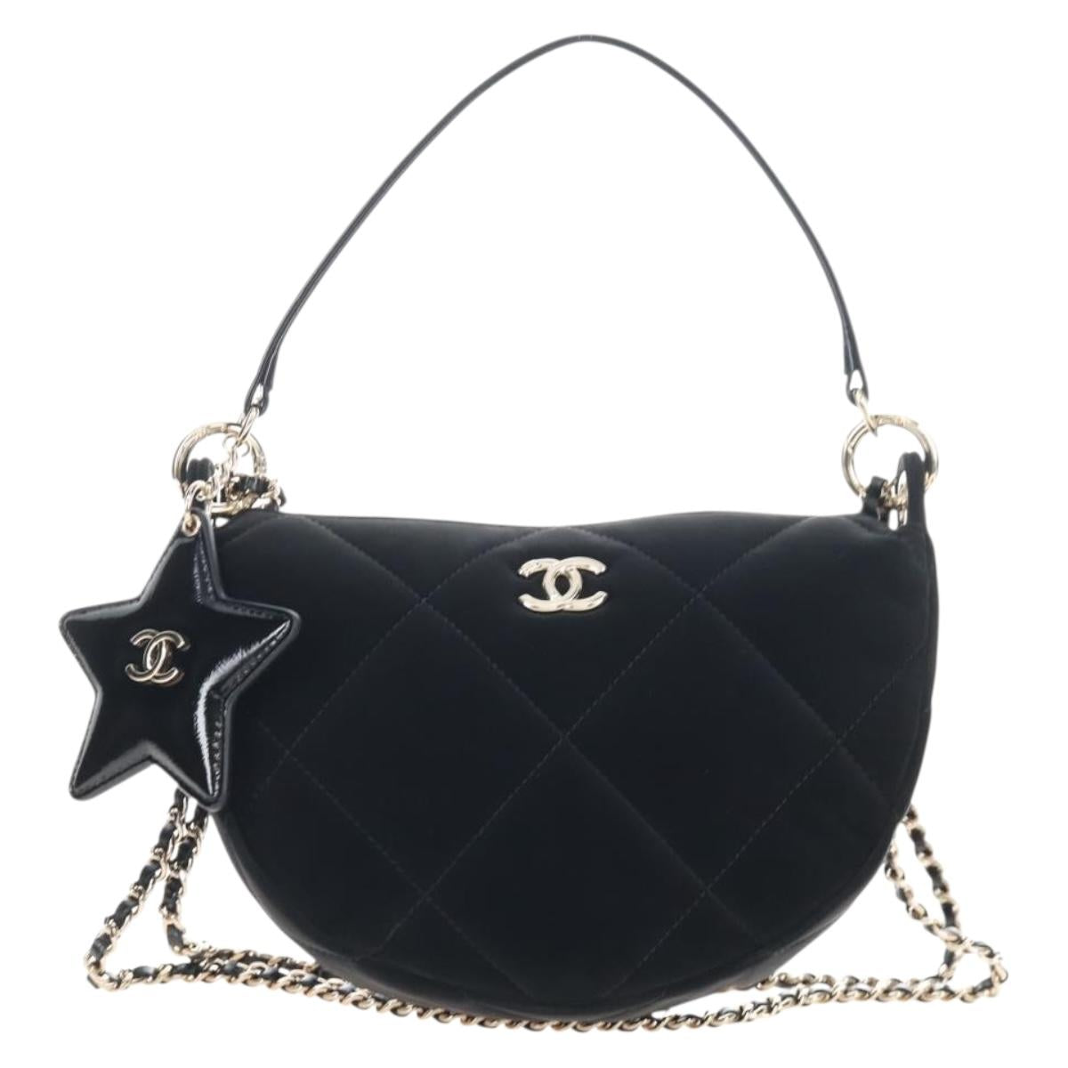 CHANEL Coconeig Chain Shoulder Bag Velvet 2way Black Gold Tone CC Auth BA16260SM