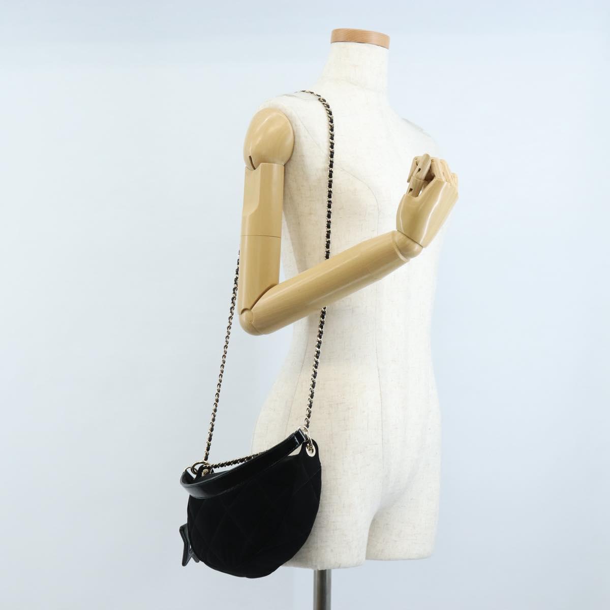 CHANEL Coconeig Chain Shoulder Bag Velvet 2way Black Gold Tone CC Auth BA16260SM