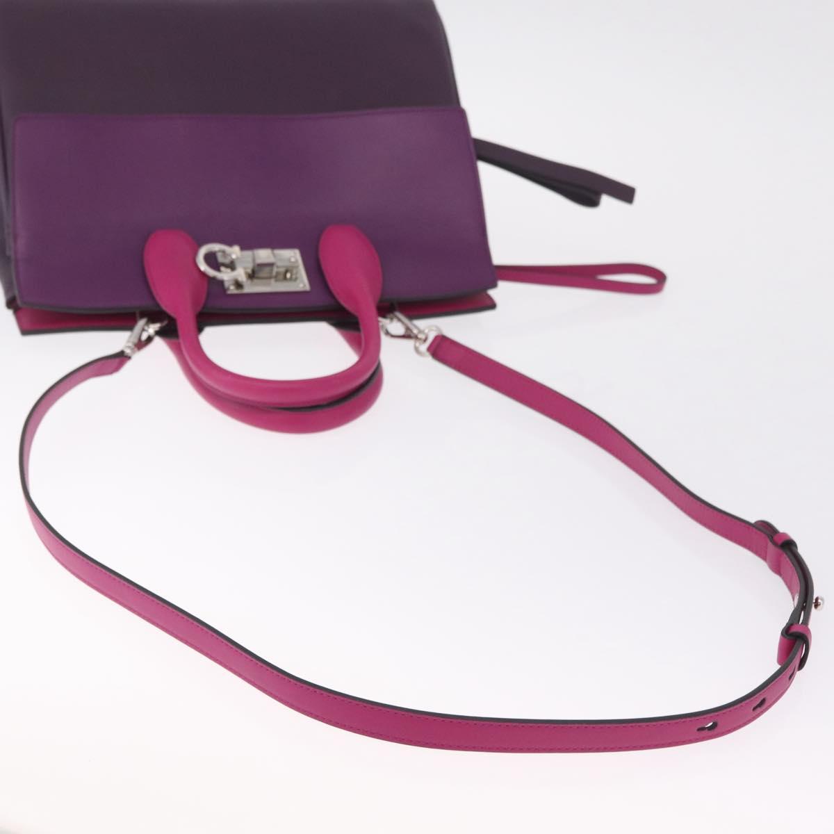 Salvatore Ferragamo Studio Bag Small Leather 2way Purple Silver Auth BA16267V