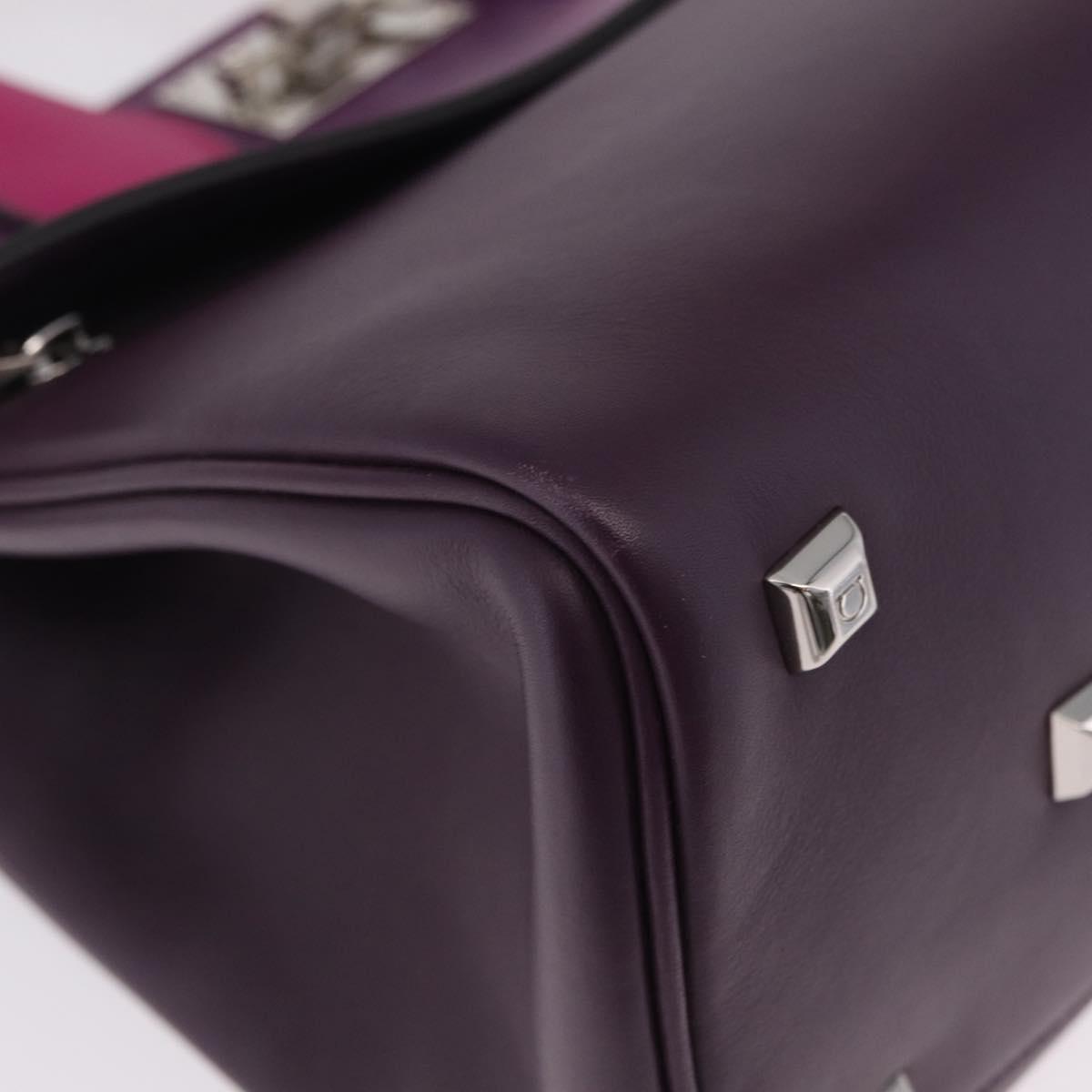 Salvatore Ferragamo Studio Bag Small Leather 2way Purple Silver Auth BA16267V