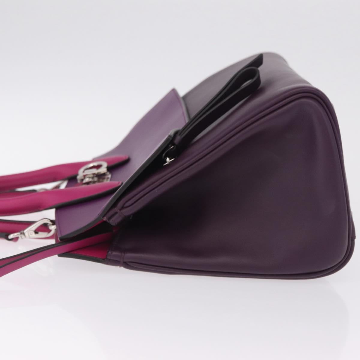 Salvatore Ferragamo Studio Bag Small Leather 2way Purple Silver Auth BA16267V