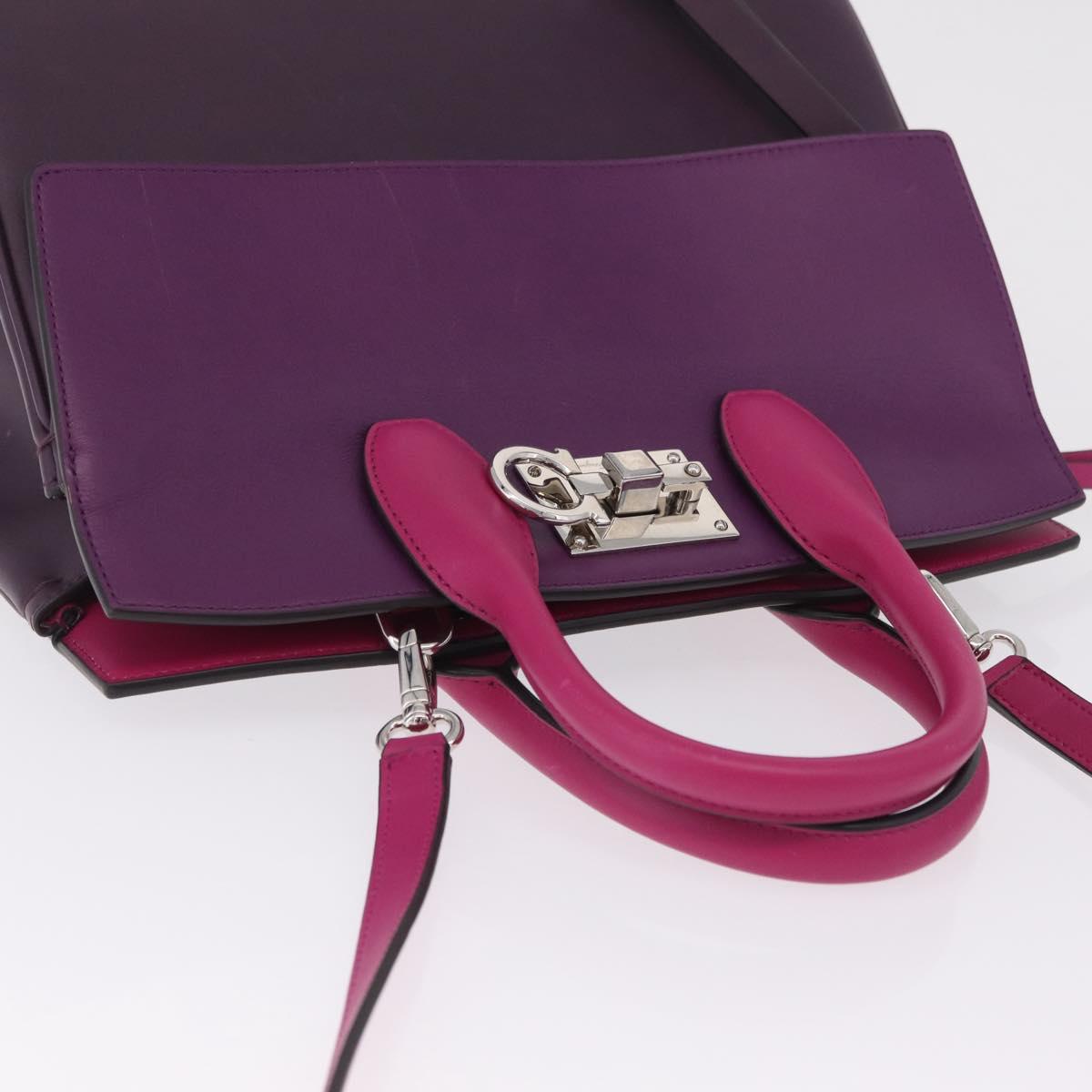 Salvatore Ferragamo Studio Bag Small Leather 2way Purple Silver Auth BA16267V
