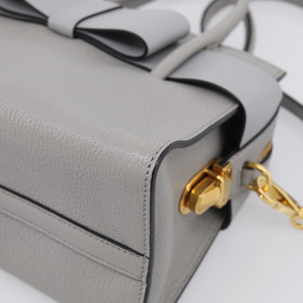 Miu Miu Hand Bag Leather 2way Gray Gold Tone Auth BA16268V
