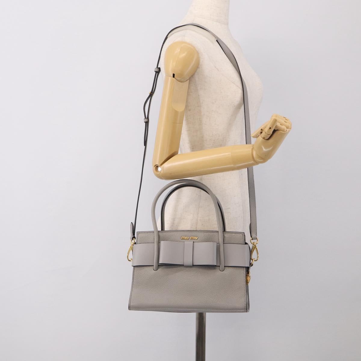 Miu Miu Hand Bag Leather 2way Gray Gold Tone Auth BA16268V