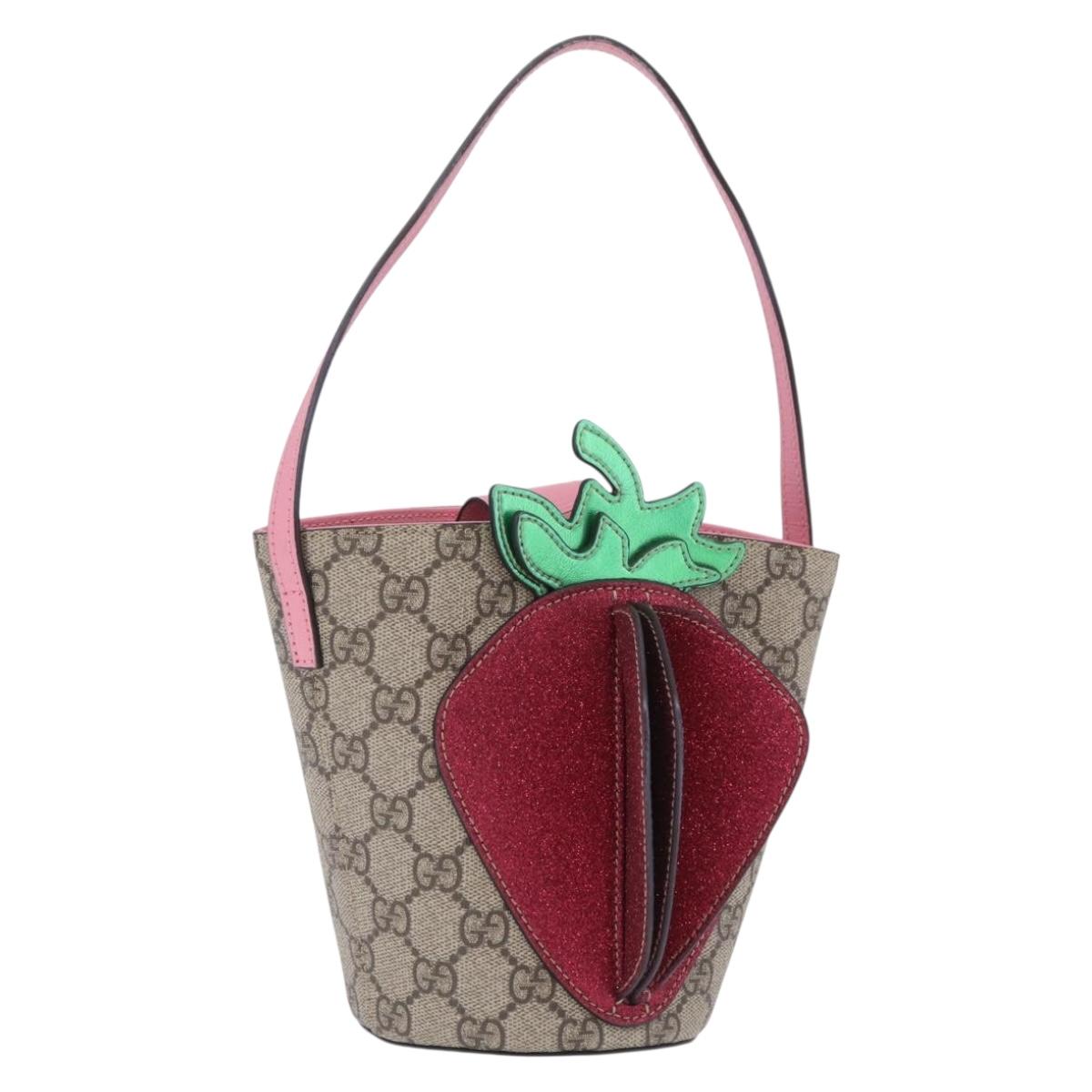 GUCCI GG Supreme Childrens Hand Bag PVC Beige Pink 630591 Auth BA16269V