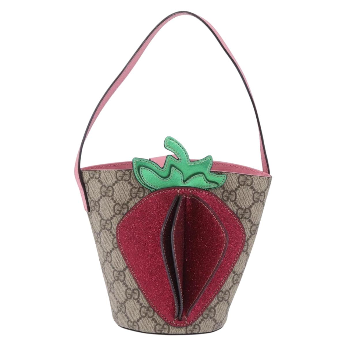 GUCCI GG Supreme Childrens Hand Bag PVC Beige Pink 630591 Auth BA16269V