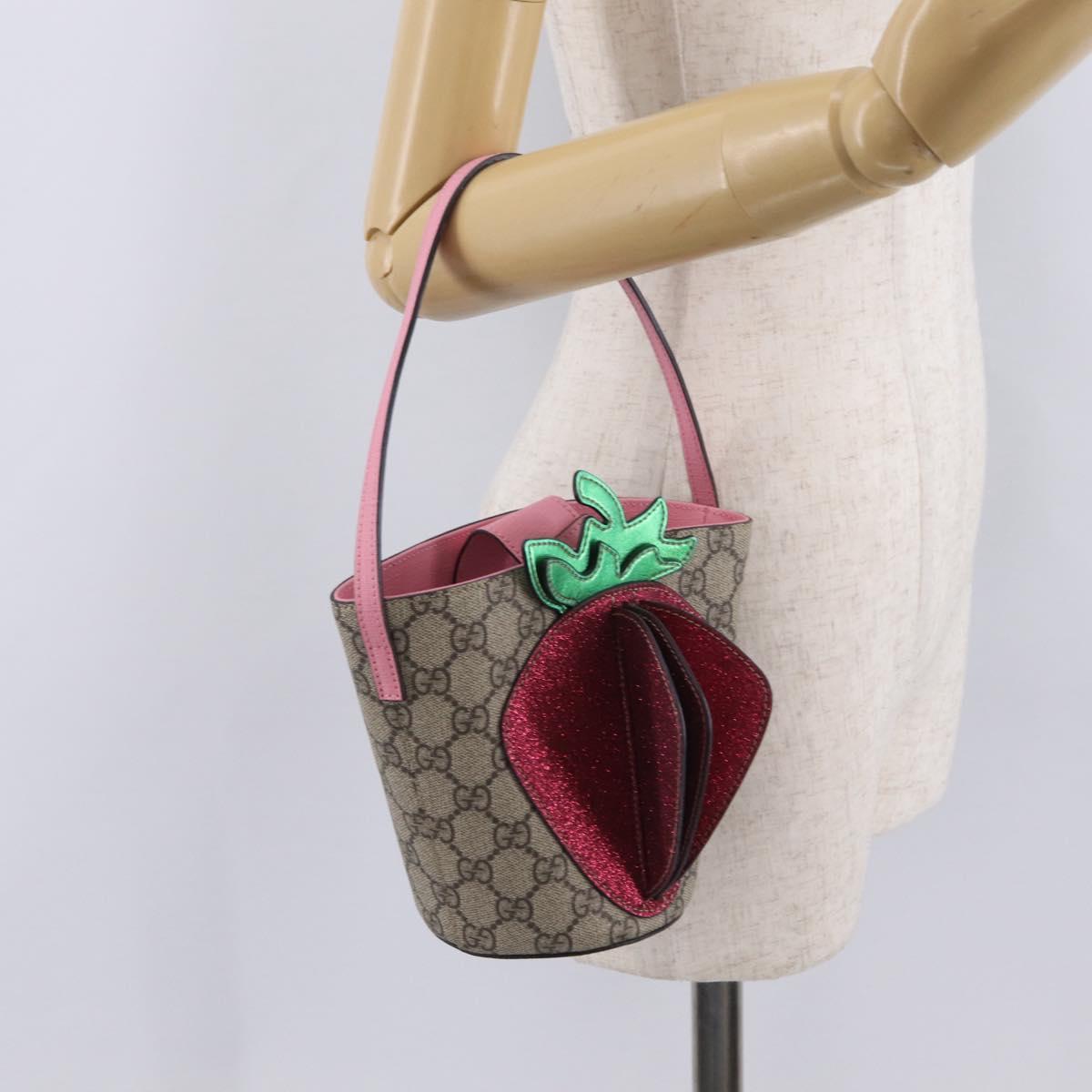 GUCCI GG Supreme Childrens Hand Bag PVC Beige Pink 630591 Auth BA16269V