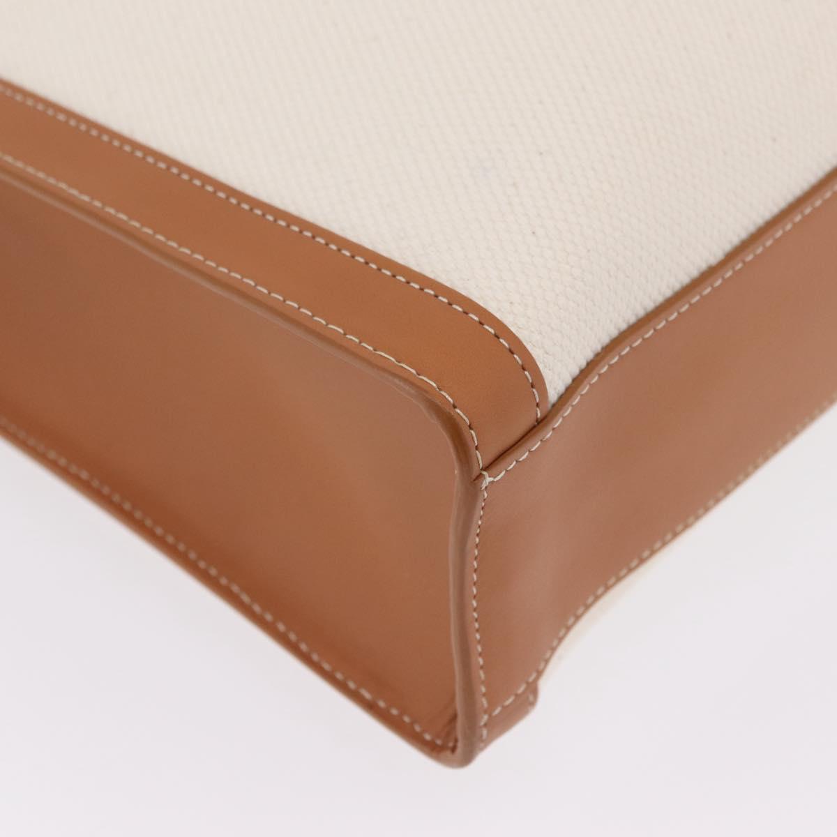 CELINE Vertical Cabas Large Hand Bag Canvas Ivory Gold Tone Auth BA16270M
