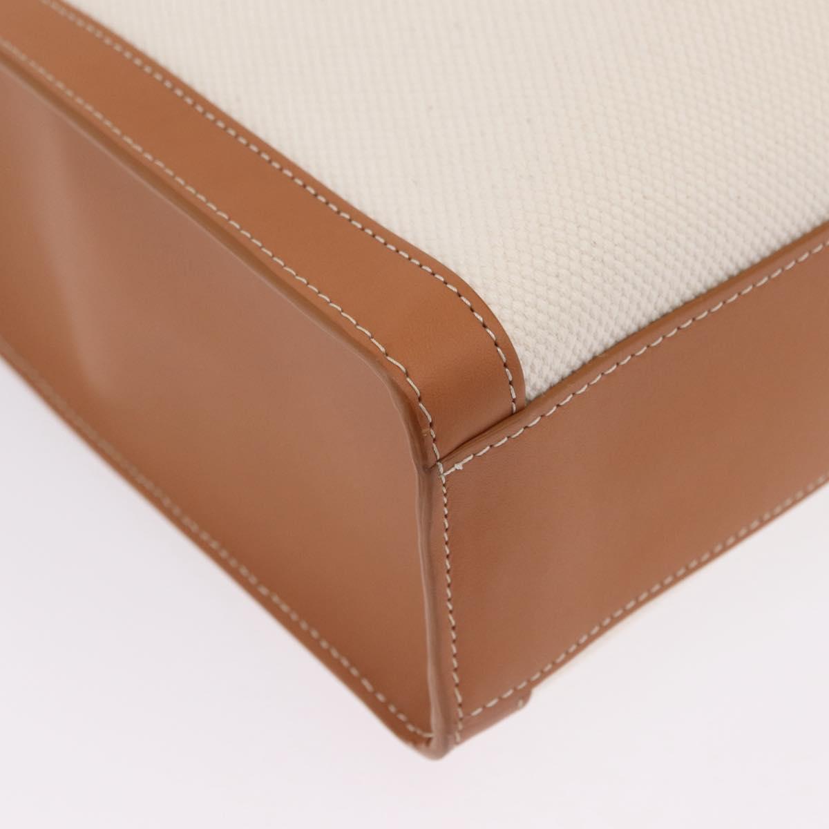 CELINE Vertical Cabas Large Hand Bag Canvas Ivory Gold Tone Auth BA16270M