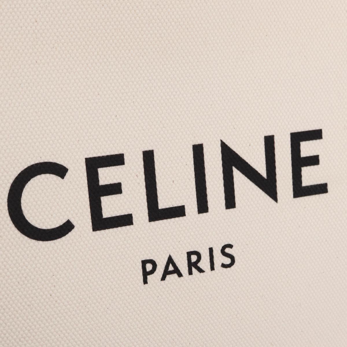 CELINE Vertical Cabas Large Hand Bag Canvas Ivory Gold Tone Auth BA16270M
