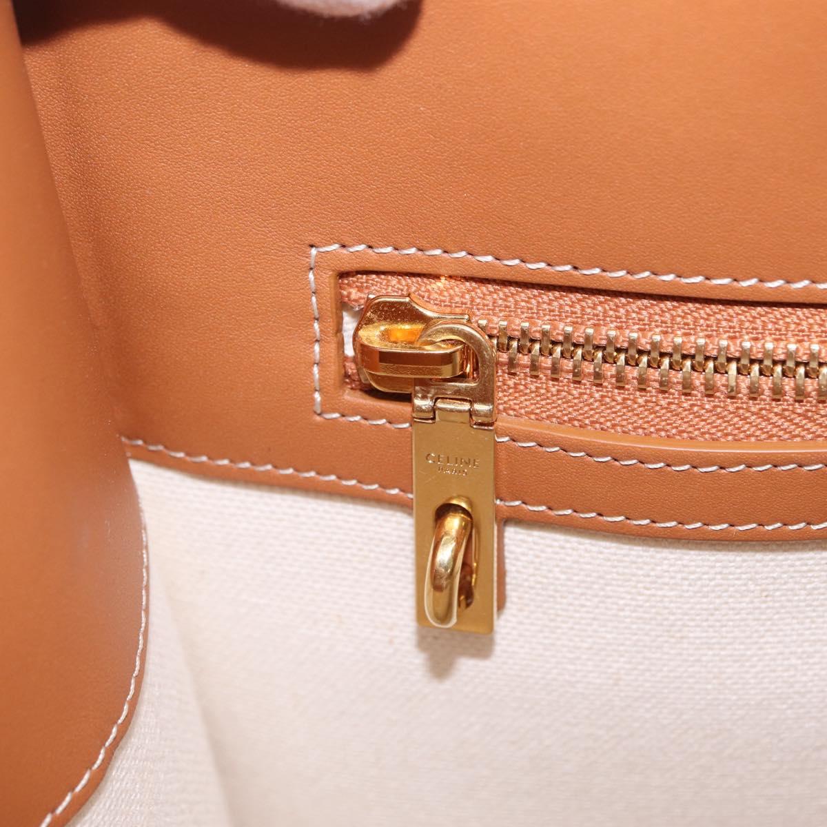 CELINE Vertical Cabas Large Hand Bag Canvas Ivory Gold Tone Auth BA16270M