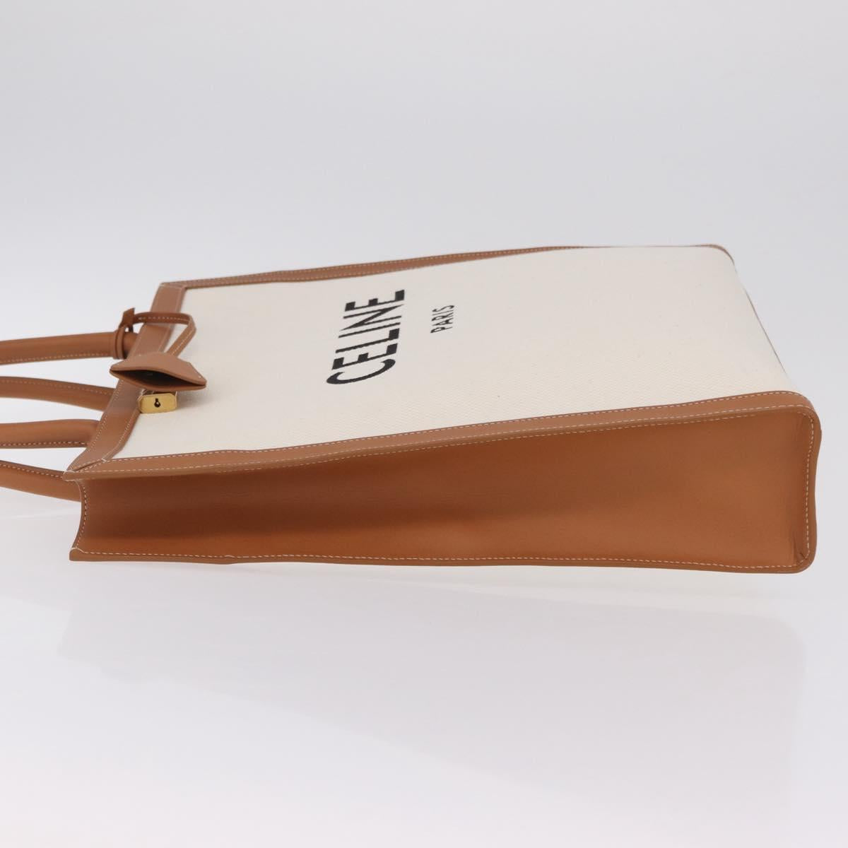 CELINE Vertical Cabas Large Hand Bag Canvas Ivory Gold Tone Auth BA16270M