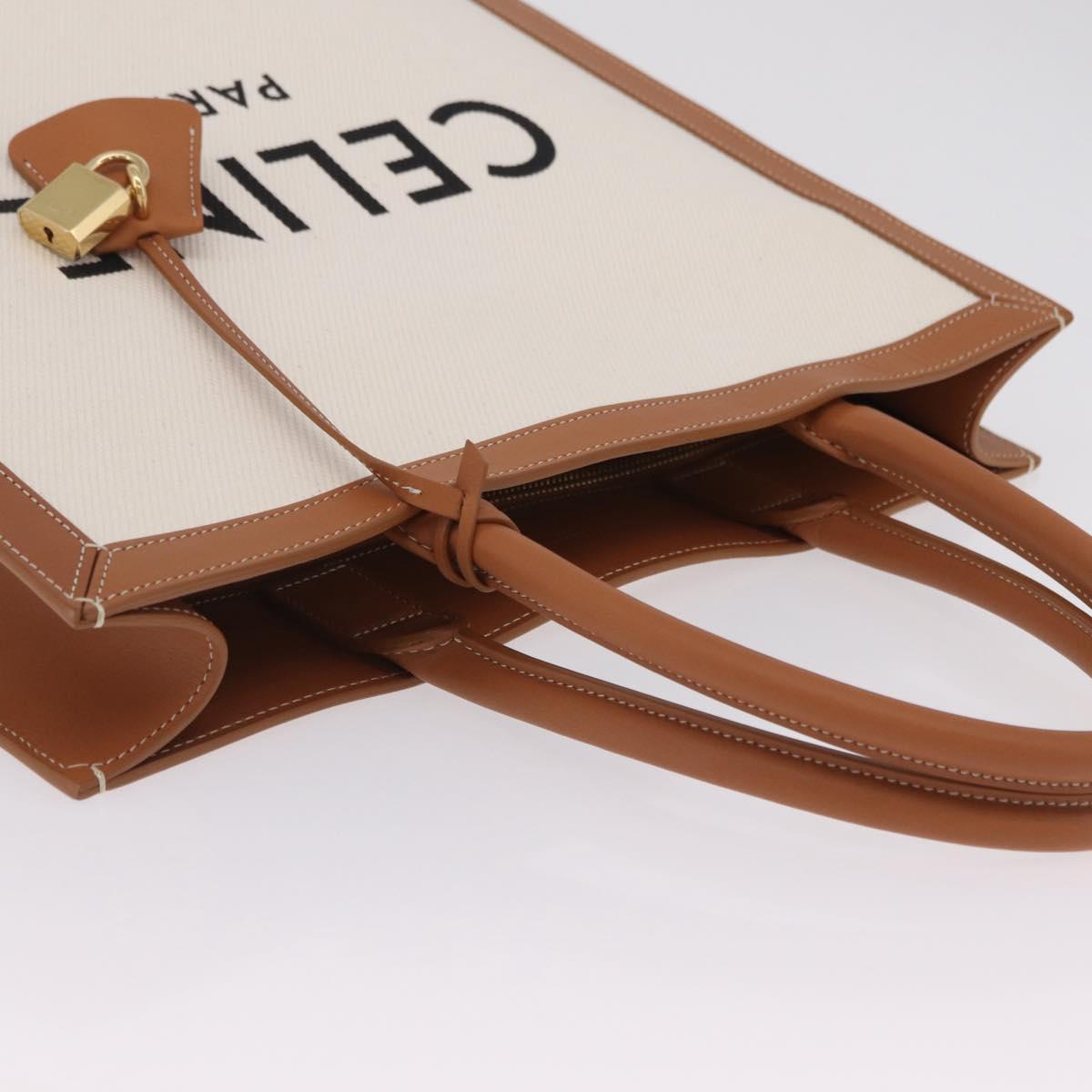 CELINE Vertical Cabas Large Hand Bag Canvas Ivory Gold Tone Auth BA16270M
