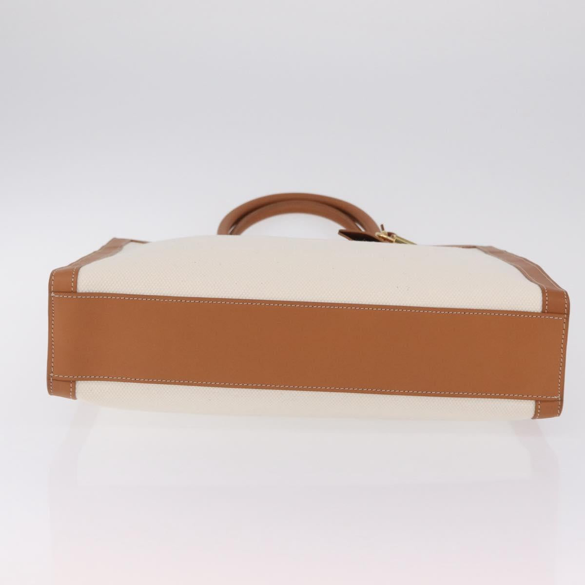 CELINE Vertical Cabas Large Hand Bag Canvas Ivory Gold Tone Auth BA16270M