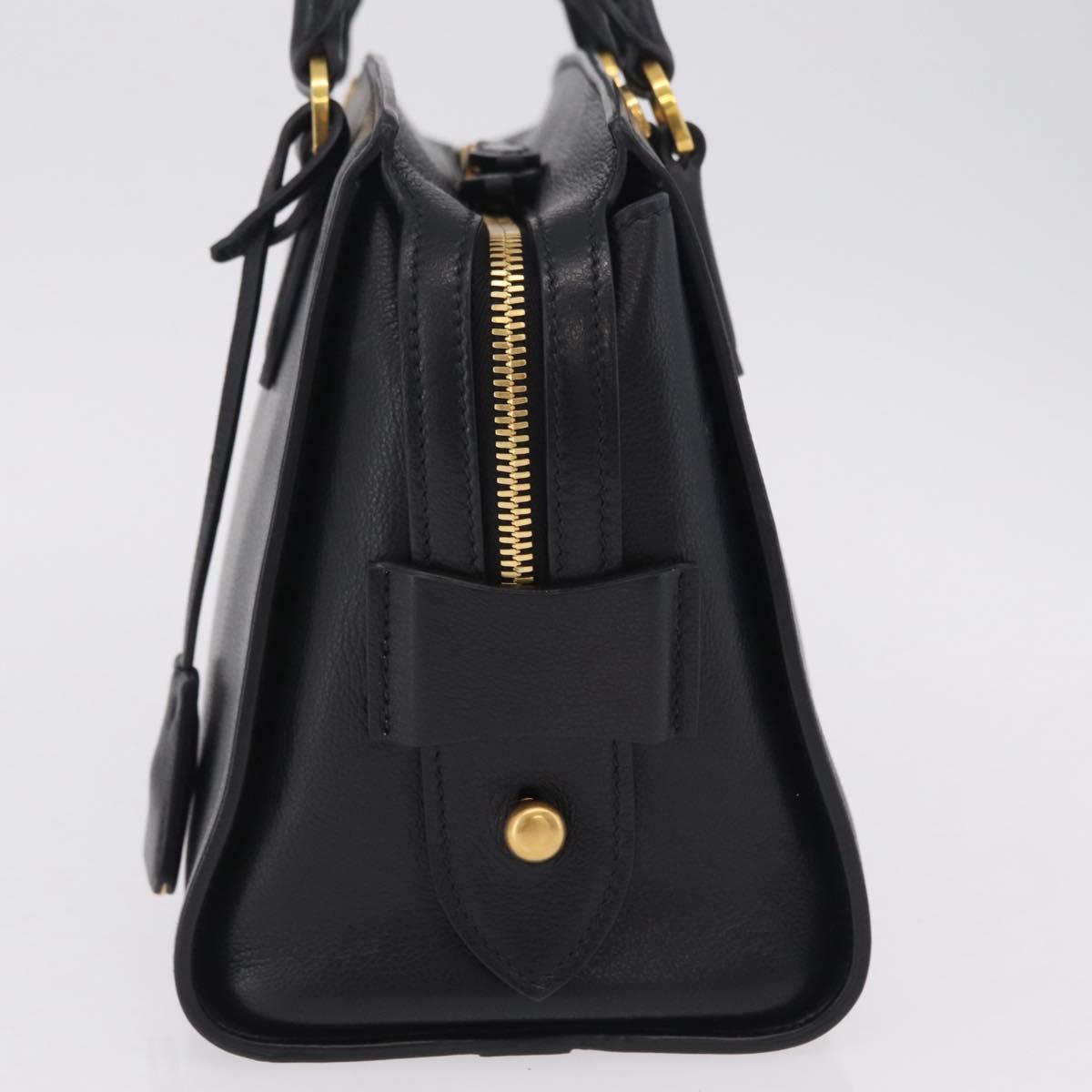 PRADA Hand Bag Leather Black Gold Tone Auth BA16274A