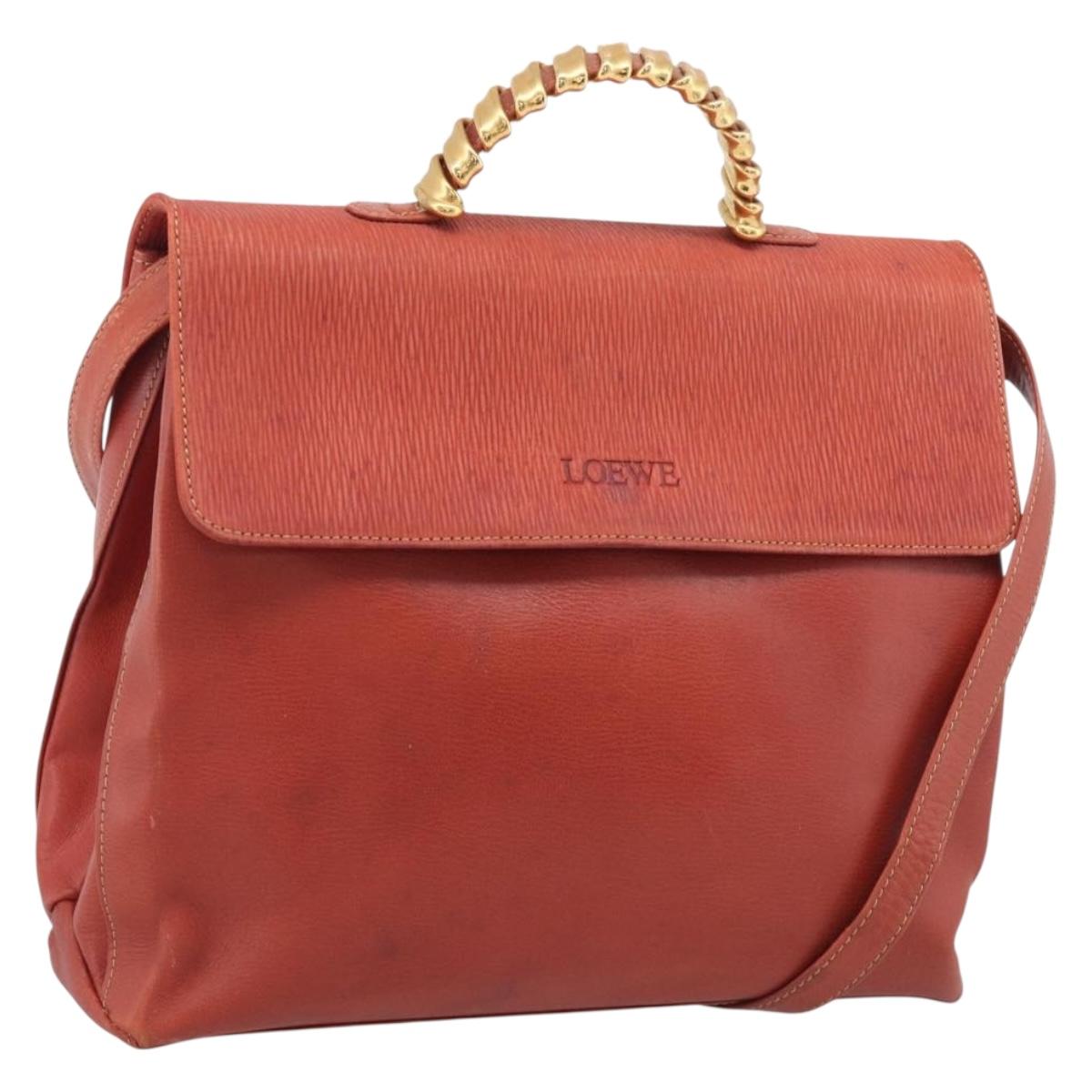 LOEWE Velazquez Hand Bag Leather 2way Orange Gold Tone Auth BA16275