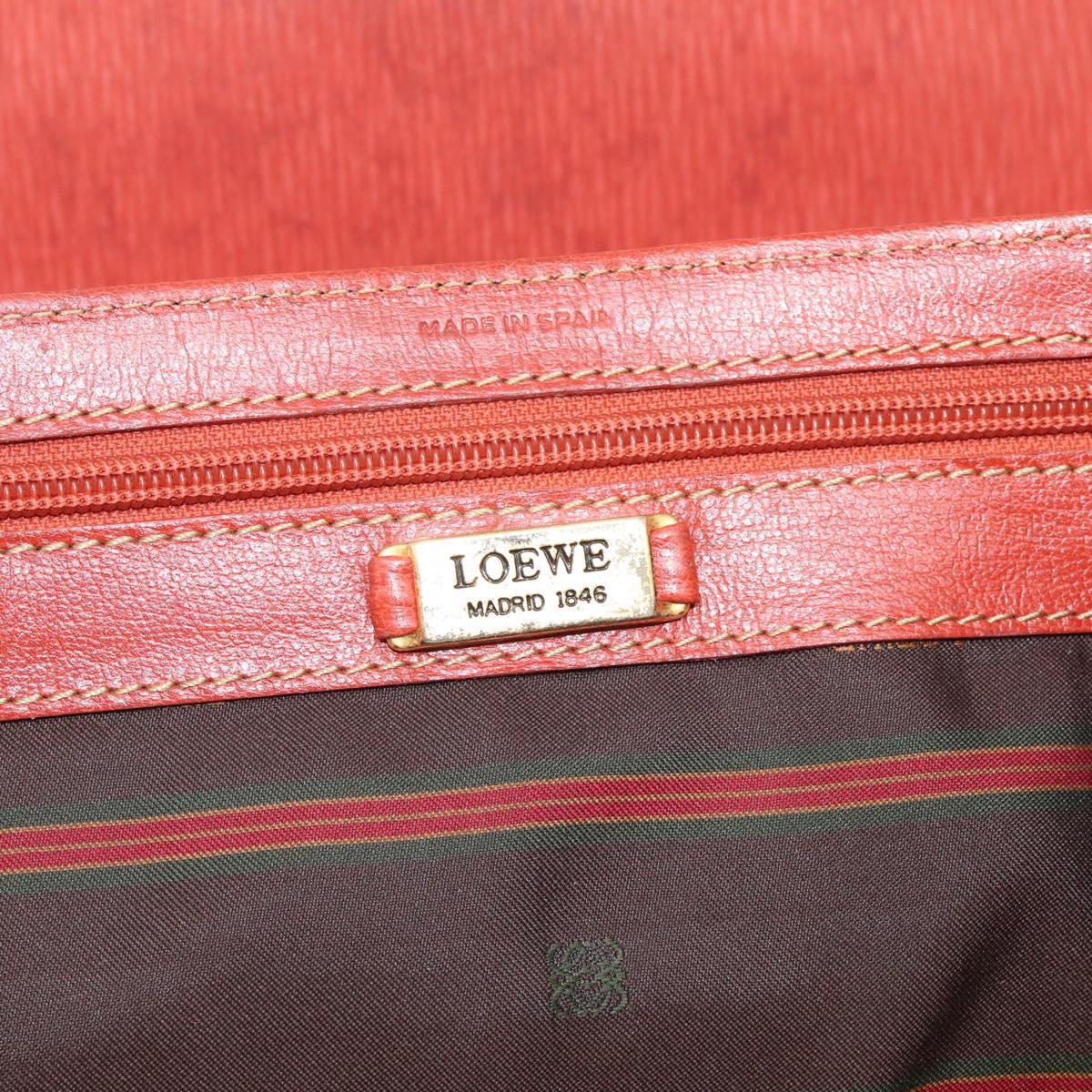 LOEWE Velazquez Hand Bag Leather 2way Orange Gold Tone Auth BA16275