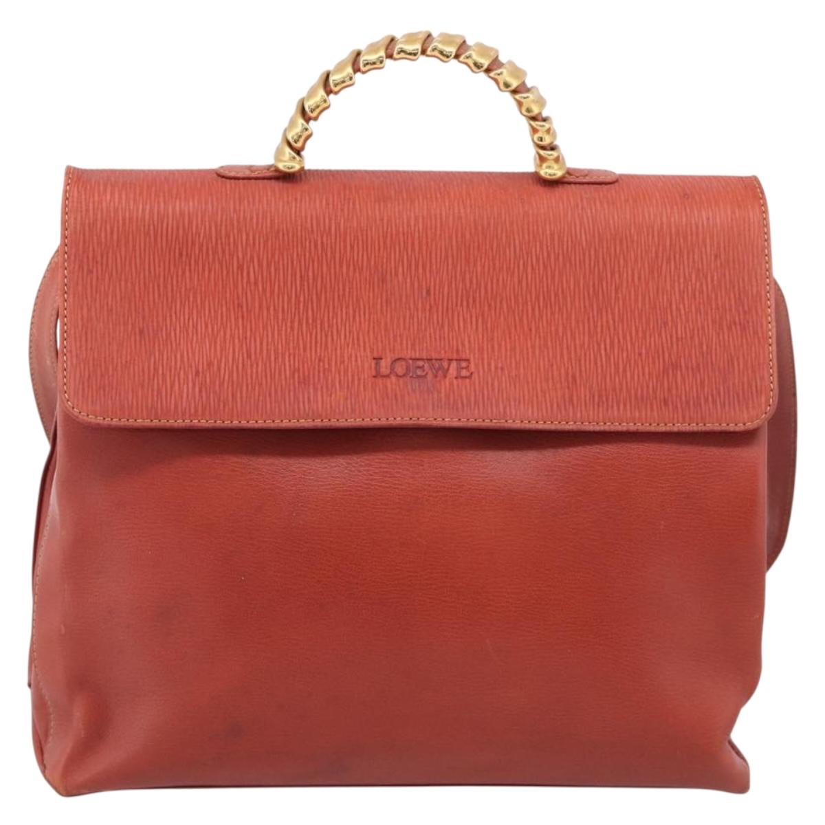 LOEWE Velazquez Hand Bag Leather 2way Orange Gold Tone Auth BA16275