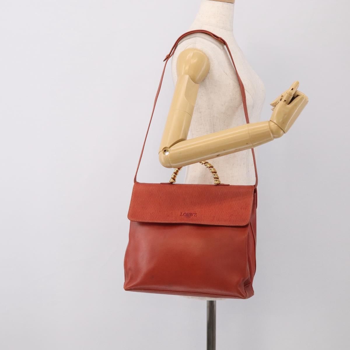 LOEWE Velazquez Hand Bag Leather 2way Orange Gold Tone Auth BA16275