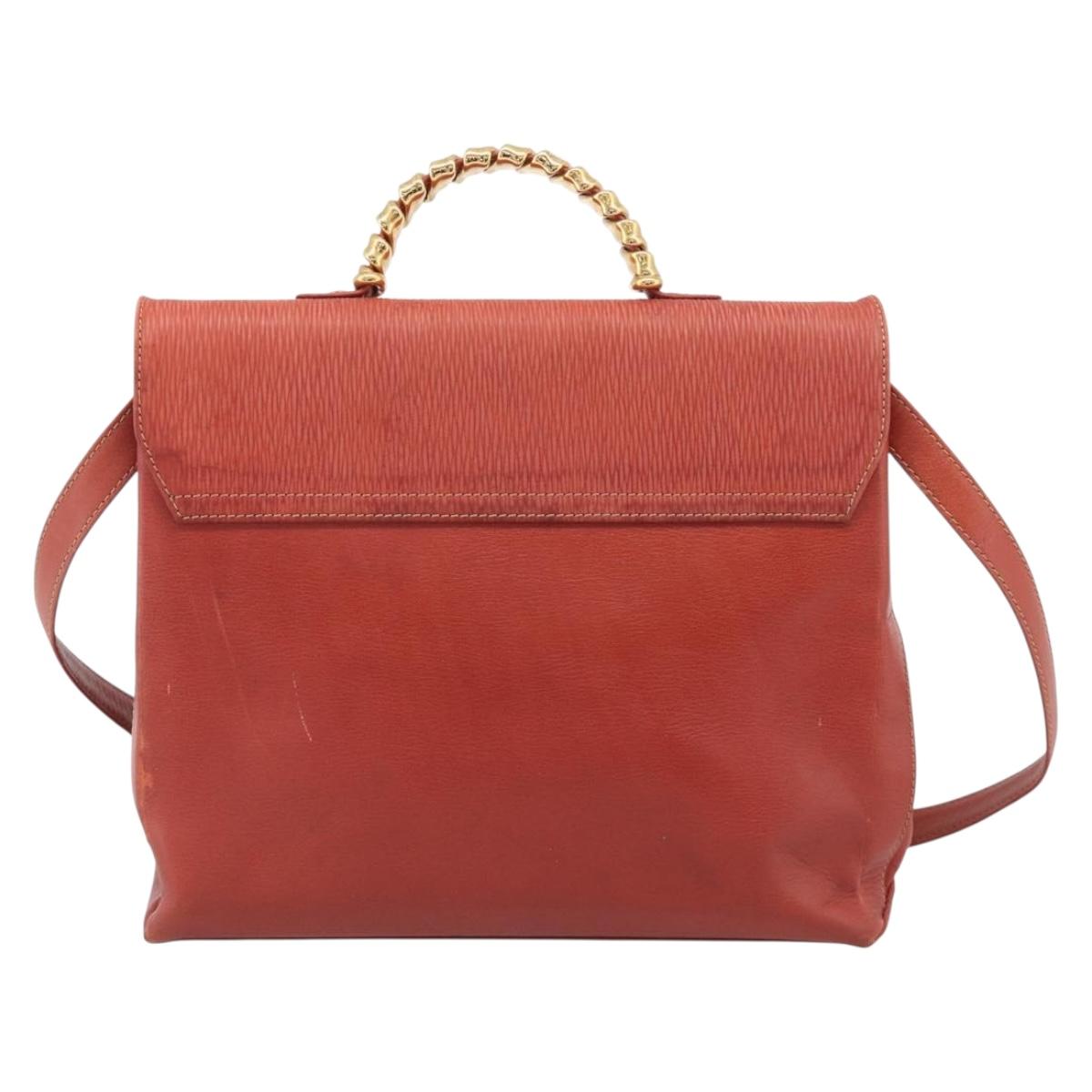LOEWE Velazquez Hand Bag Leather 2way Orange Gold Tone Auth BA16275