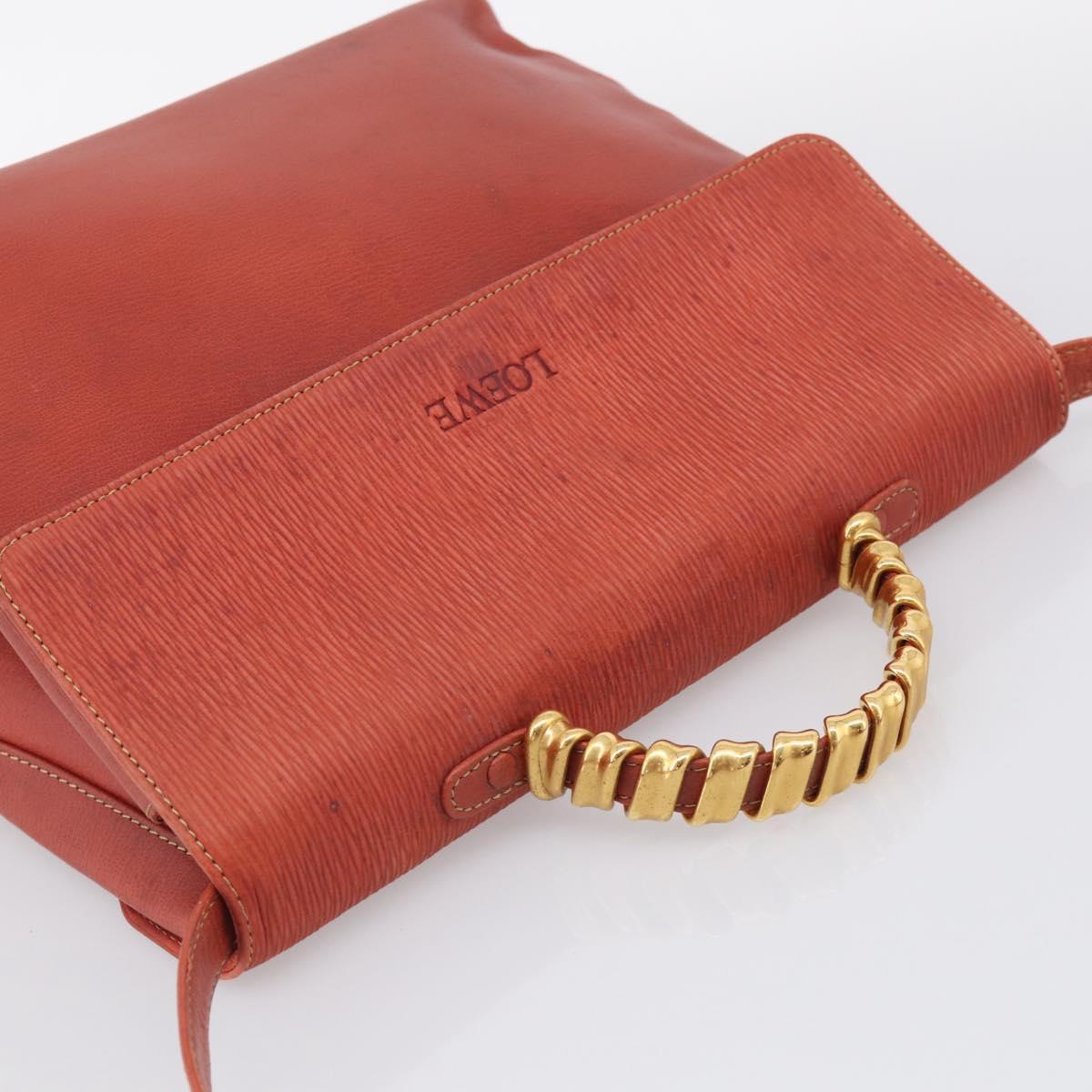 LOEWE Velazquez Hand Bag Leather 2way Orange Gold Tone Auth BA16275