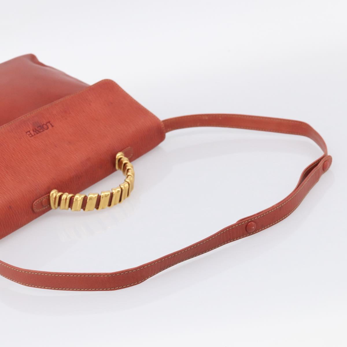 LOEWE Velazquez Hand Bag Leather 2way Orange Gold Tone Auth BA16275