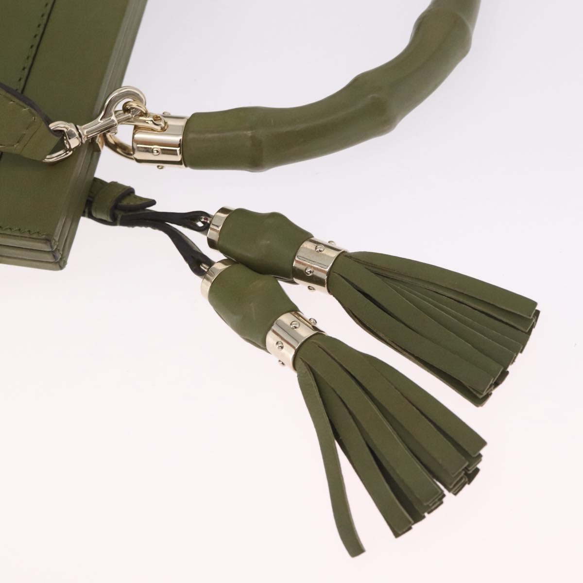 GUCCI Bamboo Hand Bag Leather 2way Khaki Gold Tone 308385 Auth BA16277A