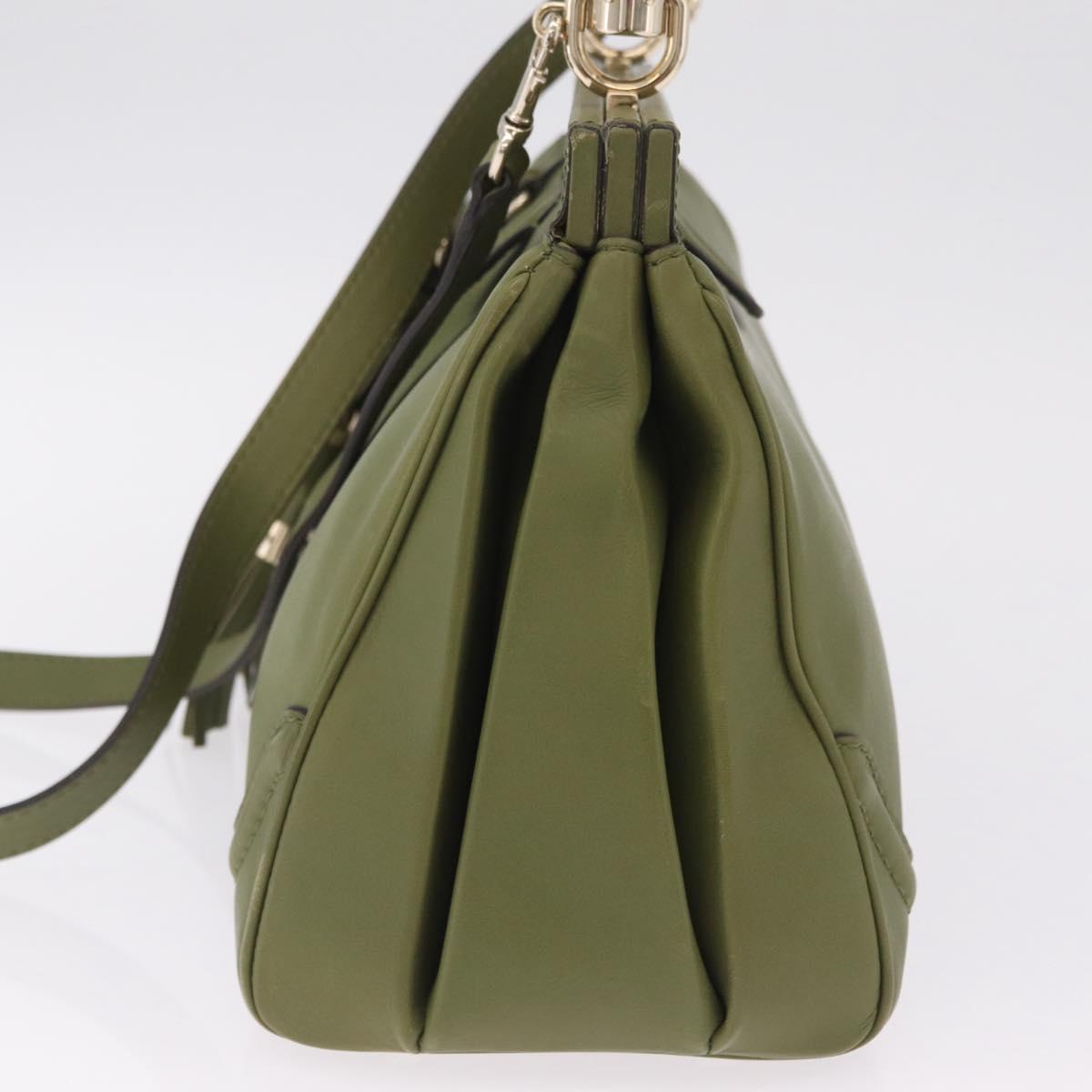 GUCCI Bamboo Hand Bag Leather 2way Khaki Gold Tone 308385 Auth BA16277A