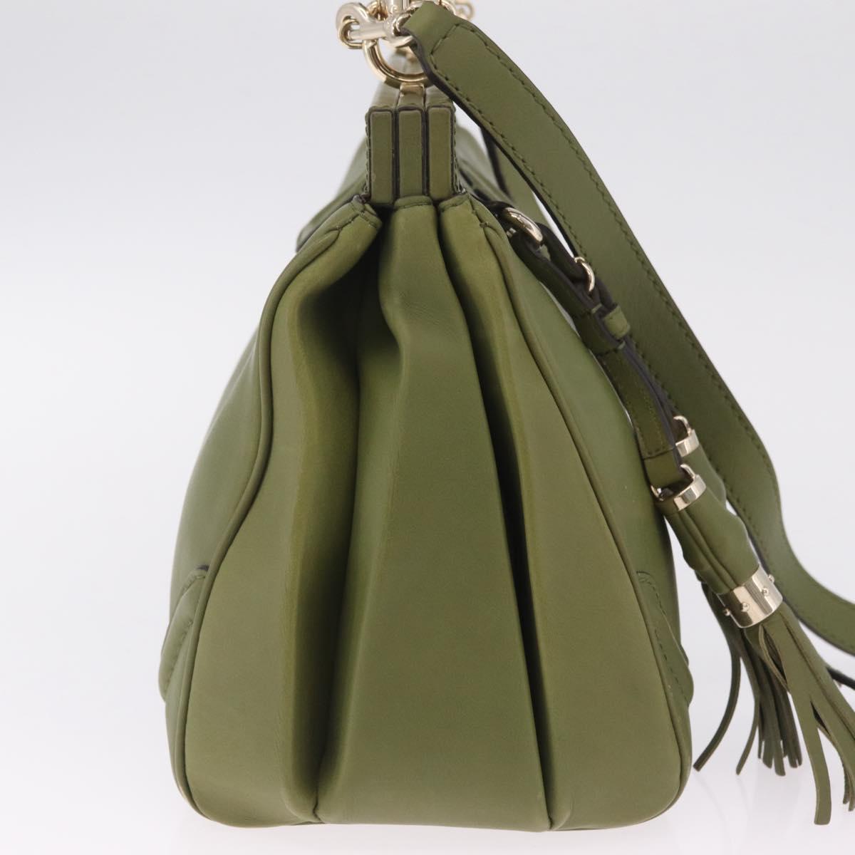 GUCCI Bamboo Hand Bag Leather 2way Khaki Gold Tone 308385 Auth BA16277A