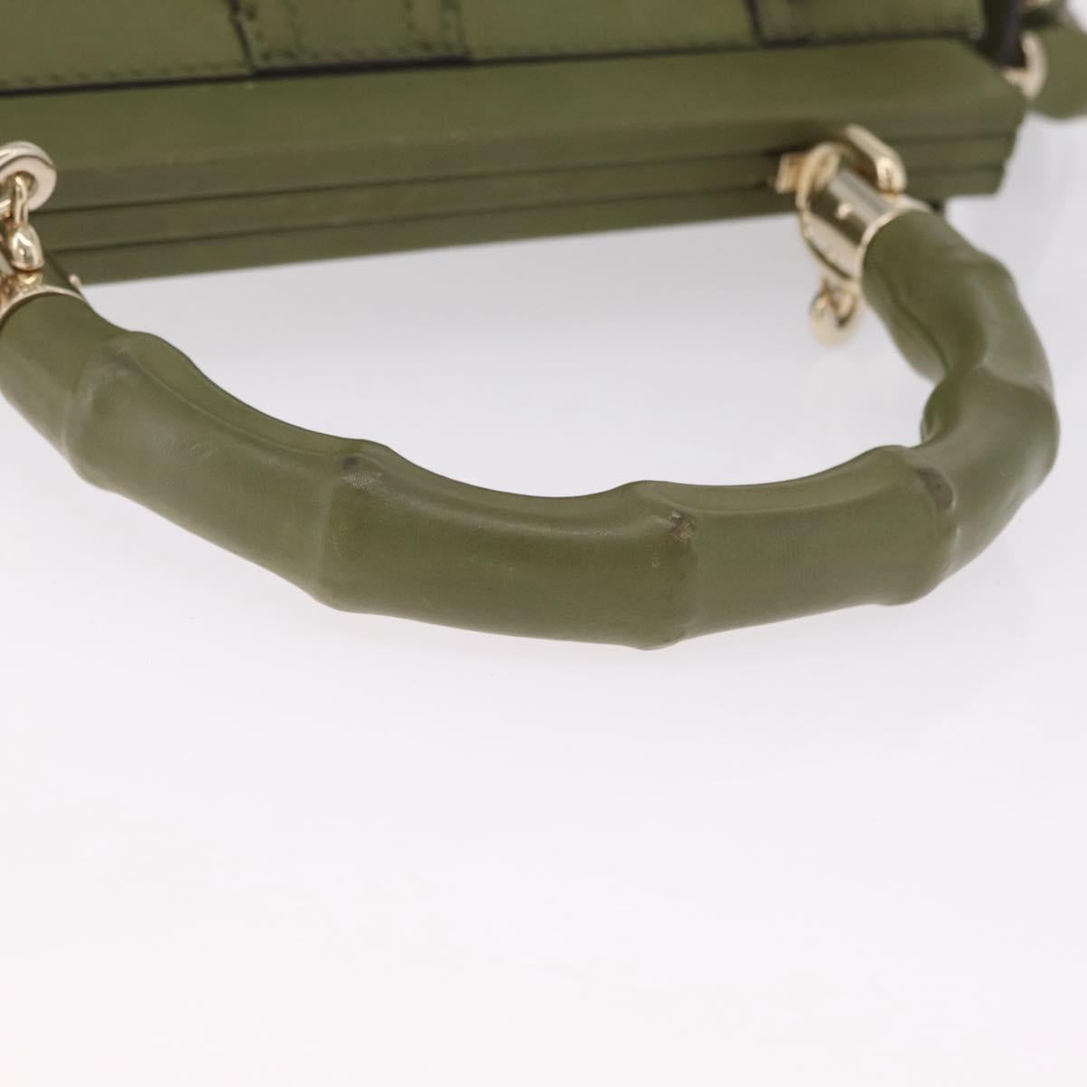 GUCCI Bamboo Hand Bag Leather 2way Khaki Gold Tone 308385 Auth BA16277A