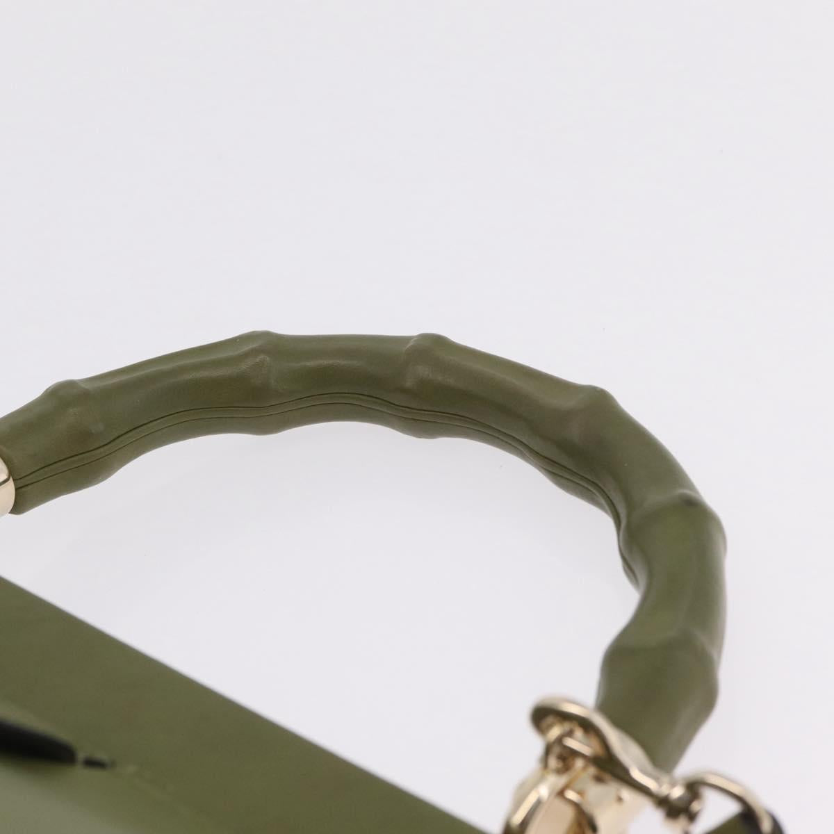 GUCCI Bamboo Hand Bag Leather 2way Khaki Gold Tone 308385 Auth BA16277A