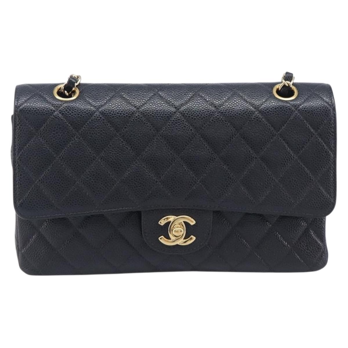 CHANEL Matelasse 25 Double Flap Chain Shoulder Bag Caviar Skin Auth BA16281SM