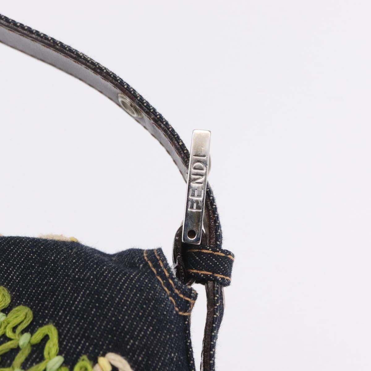 FENDI Mamma Baguette Shoulder Bag Denim Navy Silver Auth BA16282SAM