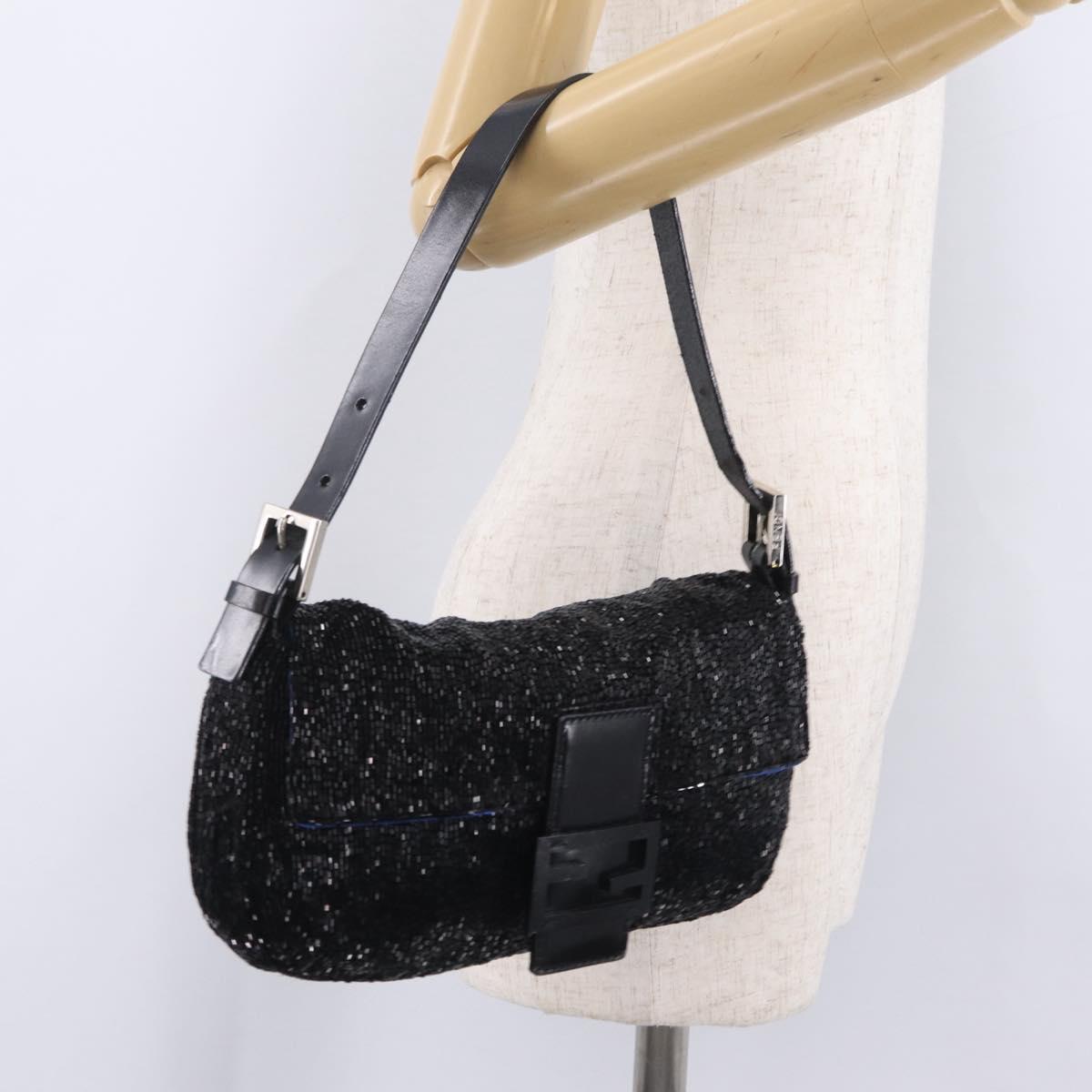 FENDI Mamma Baguette Shoulder Bag Beads Black Silver Auth BA16285SAM