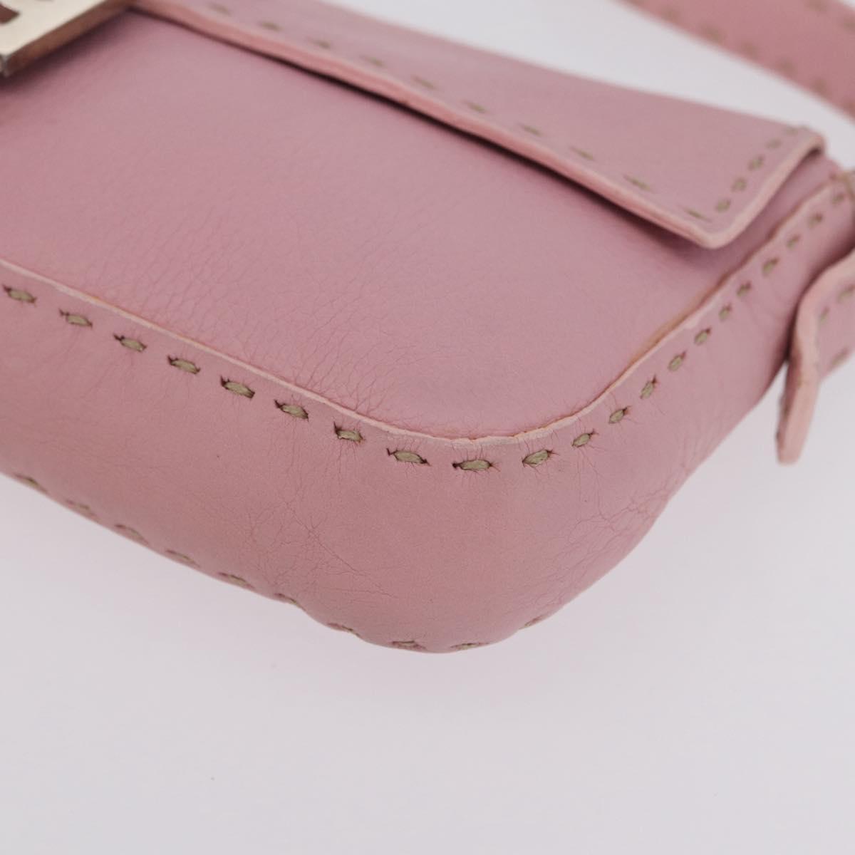 FENDI Selleria Mamma Baguette Shoulder Bag Leather Pink Silver Auth BA16287V