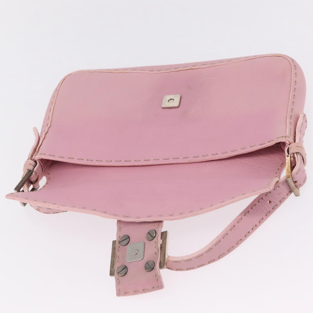 FENDI Selleria Mamma Baguette Shoulder Bag Leather Pink Silver Auth BA16287V